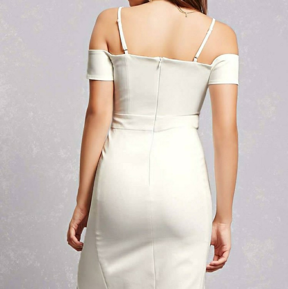 White Open Shoulder  Dress by Dark Pink - Picture 3 of 8